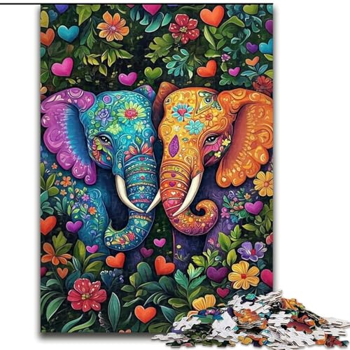 1000-teiliges Puzzle für Erwachsene, Elefantenpaar, anspruchsvolle Puzzles, Kunstwerk-Dekor, Intelligenzspielzeug für Familien-Indoor-Spiele (Größe 26x38cm) von WGLINGX