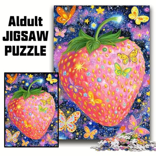1000-teiliges Puzzle für Erwachsene, Erdbeer-Puzzle, 1000-teiliges Puzzle, pädagogisches und unterhaltsames Indoor-Spiel für die Heimdekoration (Größe 26x38cm) von WGLINGX