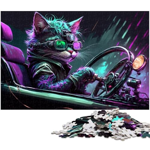 1000-teiliges Puzzle für Erwachsene, Fahrer-Katzen-Puzzle, Holzpuzzle, Spielzeug, Denkspiel (Größe 50 x 75 cm) von WGLINGX