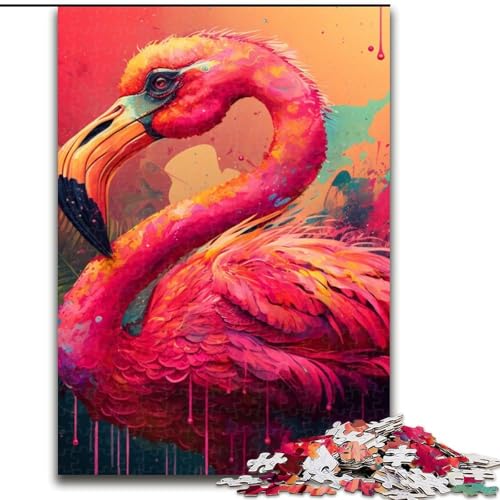 1000-teiliges Puzzle für Erwachsene, Fantasie-Flamingo, Holzpuzzle, lehrreich und unterhaltsam, Indoor-Spiel für die Heimdekoration (Größe 38x26cm) von WGLINGX