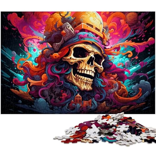 1000-teiliges Puzzle für Erwachsene, Fantasie-Puzzle mit Buntem Totenkopf, Holzpuzzle, Spielzeug, Denkspiel (Größe 50 x 75 cm) von WGLINGX