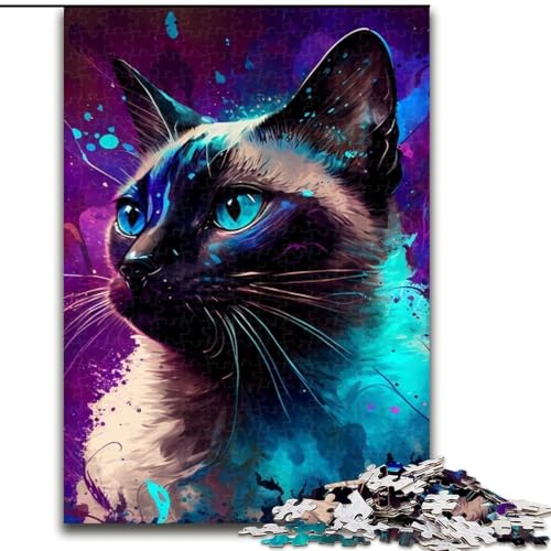 1000-teiliges Puzzle für Erwachsene, Fantasie-Siamkatze, Holzpuzzle, lehrreich und unterhaltsam, Indoor-Spiel für die Heimdekoration (Größe 38x26cm) von WGLINGX