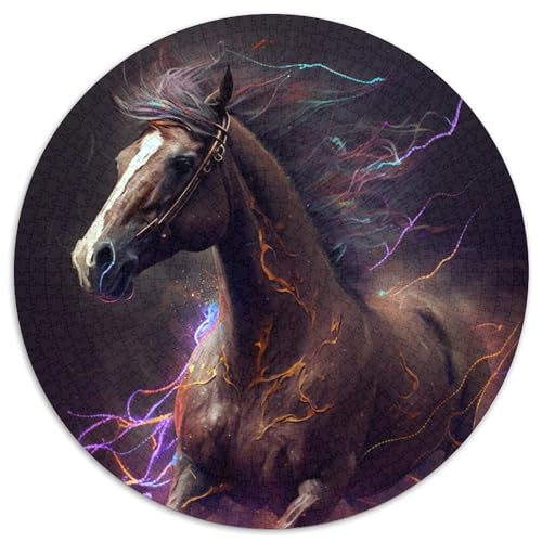 1000-teiliges Puzzle für Erwachsene, Fantasiepferd, rund, Kartonpuzzle, interaktives Familienspiel, Denksportaufgabe, Geschenk, Lernspielzeug (67,5 x 67,5 cm) von WGLINGX