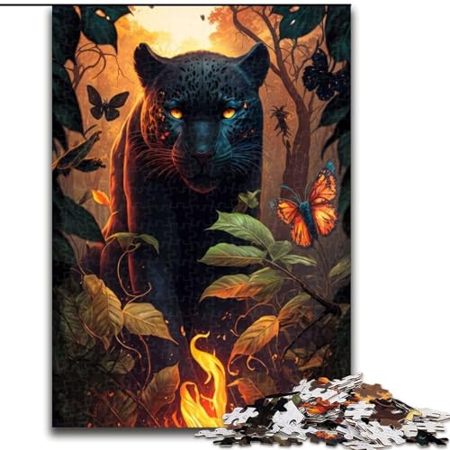1000-teiliges Puzzle für Erwachsene, Feuriger schwarzer Panther, Puzzle 1000 Teile für Erwachsene, Geburtstagsparty für Männer und Frauen, Größe 26x38cm von WGLINGX