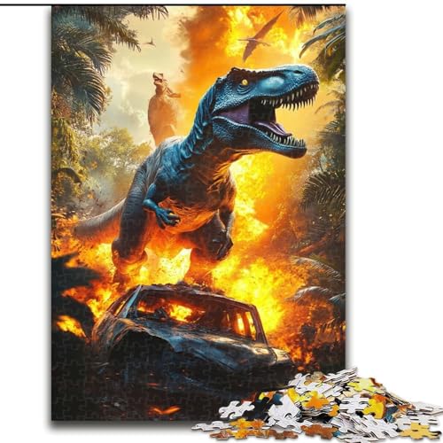 1000-teiliges Puzzle für Erwachsene, Flammen-Dinosaurier-Puzzle für Erwachsene, lehrreiches und unterhaltsames Indoor-Spiel zur Heimdekoration (Größe 50x75cm) von WGLINGX