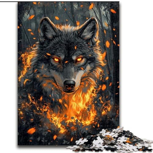 1000-teiliges Puzzle für Erwachsene, Flammenwolf-Puzzles für 1000 Teile, Weihnachten, Halloween, Muttertag, Neujahr, Ostergeschenk (Größe 26x38cm) von WGLINGX
