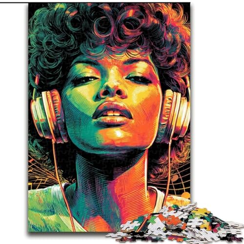 1000-teiliges Puzzle für Erwachsene, Frau mit Kopfhörern, Puzzle 1000 Teile, pädagogisches und unterhaltsames Indoor-Spiel für die Heimdekoration (Größe 50x75cm) von WGLINGX