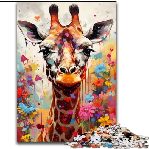 1000-teiliges Puzzle für Erwachsene, Giraffe, Holzpuzzle, Familieninteraktion und lustiges Geschenk, lebendiges abstraktes Design (Größe 50x75cm) von WGLINGX