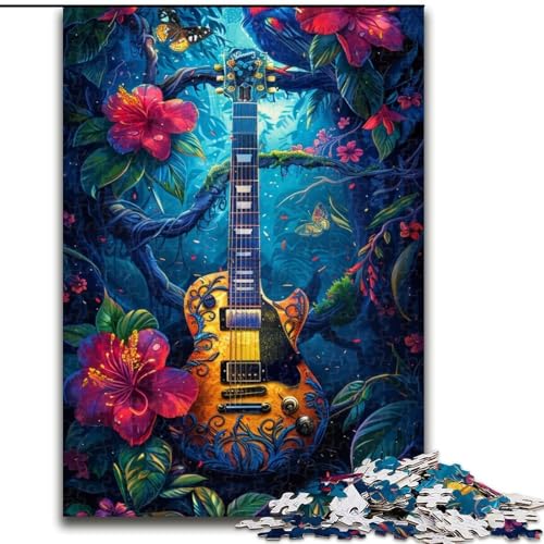1000-teiliges Puzzle für Erwachsene, Gitarre und Blumen, Puzzle für Erwachsene, 1000 Teile, Feiertage und Geburtstage (Größe 50x75cm) von WGLINGX
