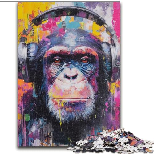1000-teiliges Puzzle für Erwachsene, Gorilla mit Kopfhörern, Puzzles für Erwachsene, 1000-teiliges herausforderndes DIY-Denkspiel, interaktives Familienspiel (Größe 50x75cm) von WGLINGX