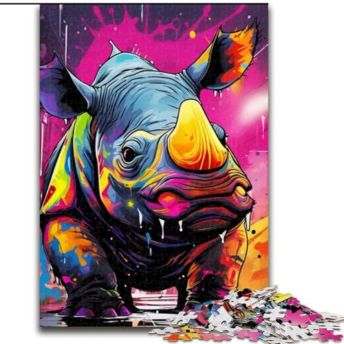 1000-teiliges Puzzle für Erwachsene, Graffiti-Malerei, Nashorn-Puzzle aus Pappe für Erwachsene, anspruchsvolles Denkspiel für Teenager, perfekt als Heimdekoration oder Geschenk (Größe 26x38cm) von WGLINGX