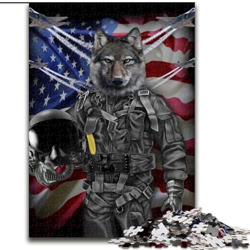 1000-teiliges Puzzle für Erwachsene, Grauer Wolf in der Luftwaffe, Holzpuzzle für Erwachsene, Weihnachten, Halloween, Muttertag, Neujahr, Ostergeschenk (Größe 26x38cm) von WGLINGX