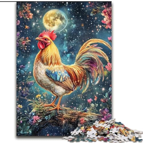 1000-teiliges Puzzle für Erwachsene, Hahn unter dem Mond, 1000-teiliges Puzzle, pädagogisches und unterhaltsames Indoor-Spiel für die Heimdekoration (Größe 50x75cm) von WGLINGX