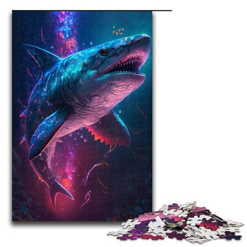 1000-teiliges Puzzle für Erwachsene, Hai-Malpuzzle, Lernspielzeug, tolle Geschenke und Spielzeuge (Größe 50 x 75 cm) von WGLINGX