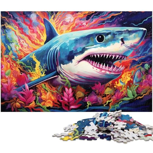 1000-teiliges Puzzle für Erwachsene, Hai-Puzzle – anspruchsvolles Spiel, jedes Teil ist einzigartig – anspruchsvolles, unterhaltsames Spiel für die ganze Familie (Größe 38 x 26 cm) von WGLINGX