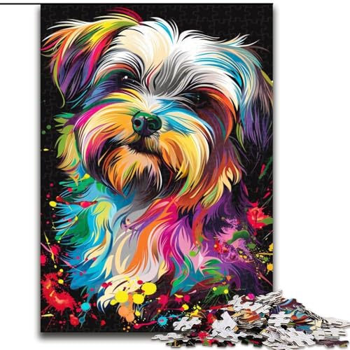 1000-teiliges Puzzle für Erwachsene, Havaneser-Hundekunst, Holzpuzzle, anspruchsvolles Denkspiel für Teenager, Spaß für den Familienspieleabend (Größe 26x38cm) von WGLINGX