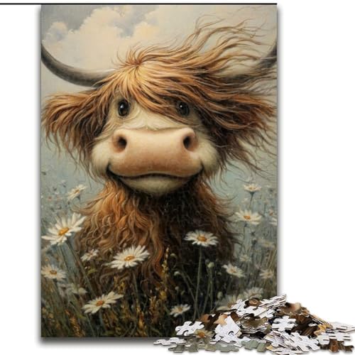 1000-teiliges Puzzle für Erwachsene, Highland-Kuh-Puzzles für Erwachsene, pädagogisches und unterhaltsames Indoor-Spiel zur Heimdekoration (Größe 50x75cm) von WGLINGX
