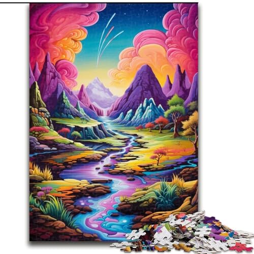 1000-teiliges Puzzle für Erwachsene, Himmelslandschaft, Fantasiefarben, Holzpuzzle, anspruchsvolles Denkspiel für Teenager, Spaß für den Familienspieleabend (Größe 26x38cm) von WGLINGX