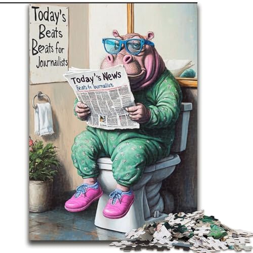1000-teiliges Puzzle für Erwachsene, Hippo Go Toilet, Puzzle 1000 Teile für Erwachsene, Lernspielzeug (Größe 26x38cm) von WGLINGX