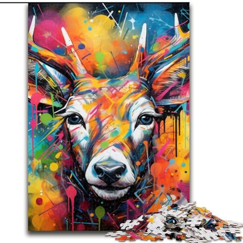1000-teiliges Puzzle für Erwachsene, Hirsch-Graffiti, 1000-teiliges Puzzle, Geschenk, DIY-Spaß, geeignet für die Dekoration von Zuhause, Wohnzimmer und Büro (Größe 50x75cm) von WGLINGX