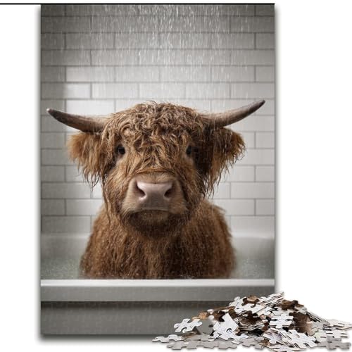 1000-teiliges Puzzle für Erwachsene, Hochlandkuh-Puzzle aus Holz für Erwachsene, Geburtstage, Weihnachten, Halloween, Erntedankfest, Ostern (Größe 50x75cm) von WGLINGX