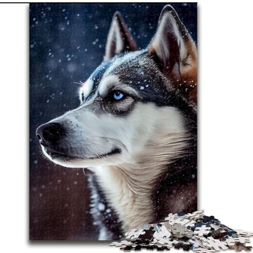 1000-teiliges Puzzle für Erwachsene, Husky-Hund, Holzpuzzle für Erwachsene, Geschenk zu Weihnachten, Halloween, Muttertag, Neujahr, Ostern (Größe 26x38cm) von WGLINGX