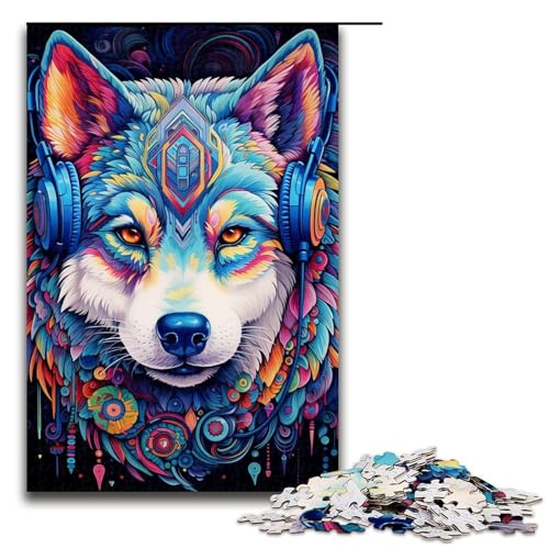 1000-teiliges Puzzle für Erwachsene, Husky-Kopfhörer-Puzzle als Geschenk (Größe 50 x 75 cm) von WGLINGX