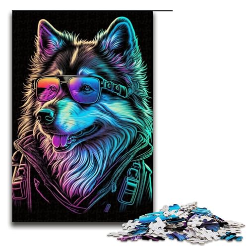 1000-teiliges Puzzle für Erwachsene, Husky mit Brille, Puzzles für Holzpuzzles, Spielzeug, Denkspiel (Größe 50 x 75 cm) von WGLINGX