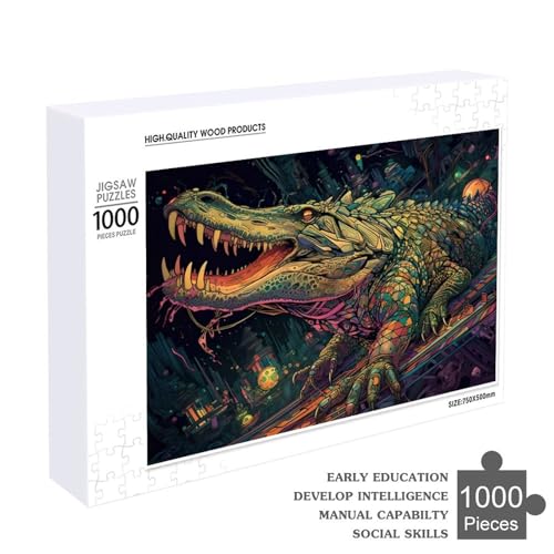 1000-teiliges Puzzle für Erwachsene, Hyperspace-Krokodil, Puzzles für Holzpuzzles, Spielzeug, Denkspiel (Größe 50 x 75 cm) von WGLINGX