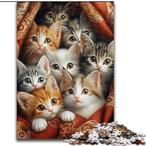 1000-teiliges Puzzle für Erwachsene, Kätzchen, Puzzle für Erwachsene, 1000 Teile, mit interaktivem Familienspiel, Kinder ab 14 Jahren (Größe 26x38cm) von WGLINGX