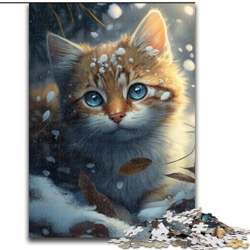 1000-teiliges Puzzle für Erwachsene, Kätzchen im Schnee, 1000 Teile, anspruchsvolles Denkspiel für Teenager, perfekt als Heimdekoration oder Geschenk, Größe 50x75cm von WGLINGX