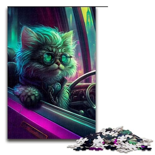 1000-teiliges Puzzle für Erwachsene, Kätzchen in Sportwagen, Puzzles für Holzpuzzles, Spielzeug, Denkspiel (Größe 50 x 75 cm) von WGLINGX