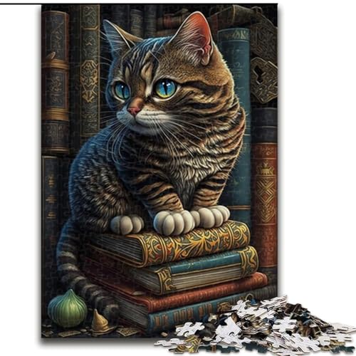 1000-teiliges Puzzle für Erwachsene, Katze auf dem Buch, Puzzles für 1000 Teile, Weihnachten, Halloween, Muttertag, Neujahr, Ostergeschenk (Größe 50x75cm) von WGLINGX