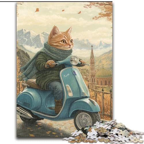 1000-teiliges Puzzle für Erwachsene, Katze auf einem Motorrad, 1000-teiliges Puzzle, lehrreich und unterhaltsam, Indoor-Spiel für die Heimdekoration (Größe 50x75cm) von WGLINGX