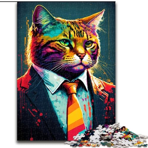 1000-teiliges Puzzle für Erwachsene, Katze im Anzug, Holzpuzzle für Erwachsene, anspruchsvolles DIY-Denkspiel, interaktive Familienaktivität (Größe 50x75cm) von WGLINGX