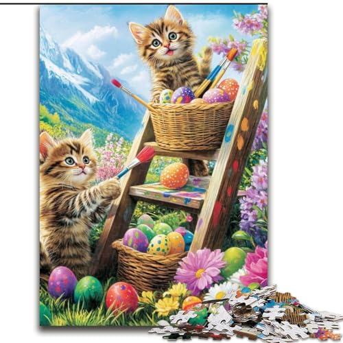 1000-teiliges Puzzle für Erwachsene, Katze im Garten, Holzpuzzle für Erwachsene, Geburtstage, Weihnachten, Halloween, Erntedankfest, Ostern (Größe 50x75cm) von WGLINGX