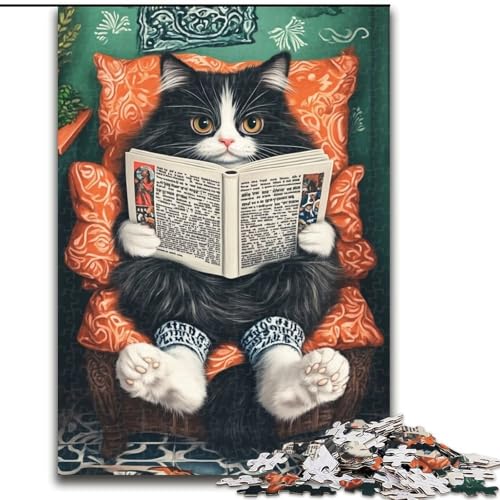 1000-teiliges Puzzle für Erwachsene, Katze liest Zeitung, Puzzle für Erwachsene, pädagogisches und unterhaltsames Indoor-Spiel zur Heimdekoration (Größe 26x38cm) von WGLINGX