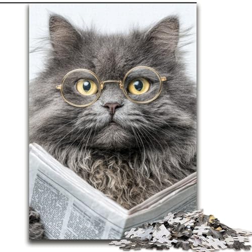 1000-teiliges Puzzle für Erwachsene, Katze liest Zeitung, Puzzle für Erwachsene, pädagogisches und unterhaltsames Indoor-Spiel zur Heimdekoration (Größe 50x75cm) von WGLINGX