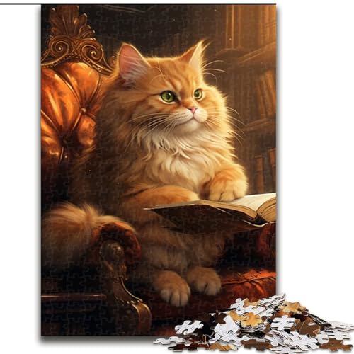 1000-teiliges Puzzle für Erwachsene, Katzen-Lesebuch, 1000-teiliges Puzzle, Kunstwerk, Dekor, Intelligenzspielzeug für Familien-Indoor-Spiele (Größe 26x38cm) von WGLINGX