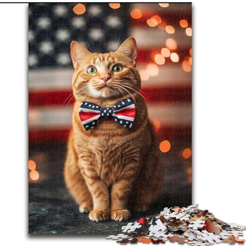 1000-teiliges Puzzle für Erwachsene, Katzen-Puzzle mit amerikanischer Flagge, 1000-teiliges Puzzlespiel für die ganze Familie für Teenager, anspruchsvolles Denkspiel (Größe 50x75cm) von WGLINGX