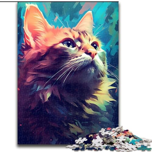 1000-teiliges Puzzle für Erwachsene, Katzenfarbe, Holzpuzzle für Erwachsene, Geschenk zu Weihnachten, Halloween, Muttertag, Neujahr, Ostern (Größe 26x38cm) von WGLINGX