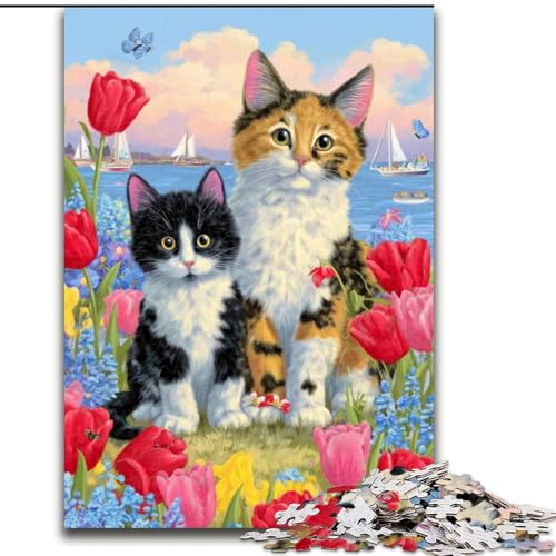 1000-teiliges Puzzle für Erwachsene, Katzenpaar, Puzzle für Erwachsene, pädagogisches und unterhaltsames Indoor-Spiel zur Heimdekoration (Größe 50x75cm) von WGLINGX