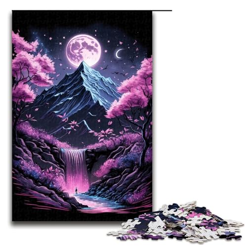 1000-teiliges Puzzle für Erwachsene, Kirschblüten-Berg-Puzzle, Holzpuzzle, Denksportaufgabe für Erwachsene (Größe 50 x 75 cm) von WGLINGX