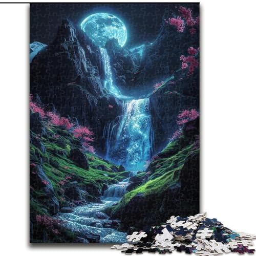 1000-teiliges Puzzle für Erwachsene, Kirschblüten-Wasserfall, Holzpuzzle für Erwachsene, anspruchsvolles DIY-Denkspiel, interaktive Familienaktivität (Größe 26x38cm) von WGLINGX