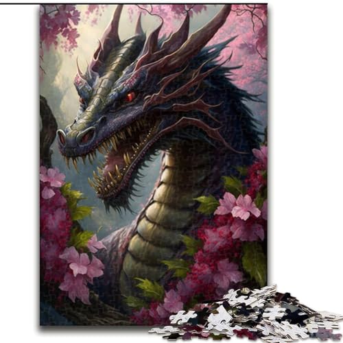 1000-teiliges Puzzle für Erwachsene, Kirschblütenbaum-Drache, Holzpuzzle für Erwachsene, Heimdekoration und interaktives Familienspiel, (Größe 26x38cm) von WGLINGX
