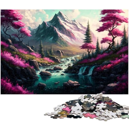 1000-teiliges Puzzle für Erwachsene, Kirschblütenbaum-Hügel-Quizspiel, geeignet als Schreibtischdekoration, Größe 38 x 26 cm von WGLINGX