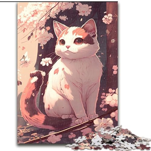 1000-teiliges Puzzle für Erwachsene, Kirschblütenkatze, Holzpuzzle für Erwachsene, Weihnachten, Halloween, Muttertag, Neujahr, Ostergeschenk (Größe 26x38cm) von WGLINGX