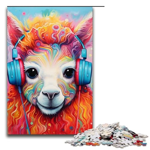 1000-teiliges Puzzle für Erwachsene, Kopfhörer, Alpaka-Puzzle, lustiges Geschenk (Größe 50 x 75 cm) von WGLINGX