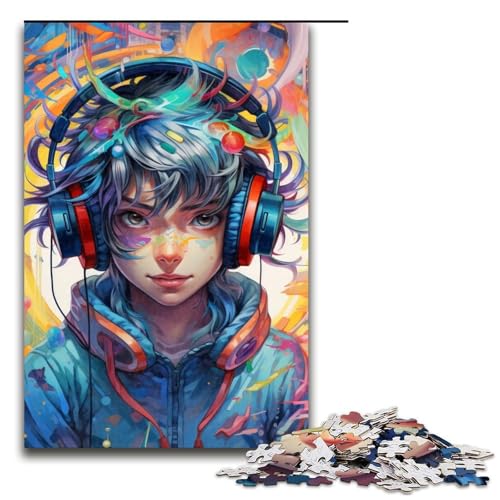 1000-teiliges Puzzle für Erwachsene, Kopfhörer, Anime-Junge, Lernpuzzle, einzigartiges Geburtstags-Puzzle (Größe 50 x 75 cm) von WGLINGX