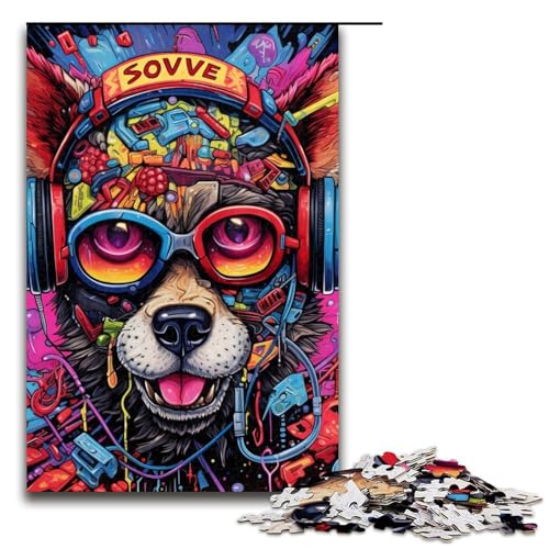 1000-teiliges Puzzle für Erwachsene, Kopfhörer, Hund, DIY-Puzzle, Spielzeug, Weihnachts- und Geburtstagsgeschenk für Teenager ab 14 Jahren (Größe 50 x 75 cm) von WGLINGX
